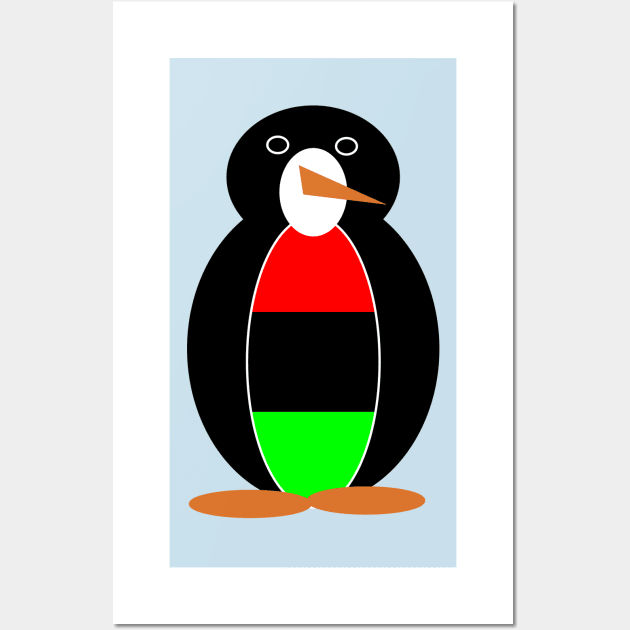 African American Penguin with African Diaspora Flag Wall Art by AuntieShoe